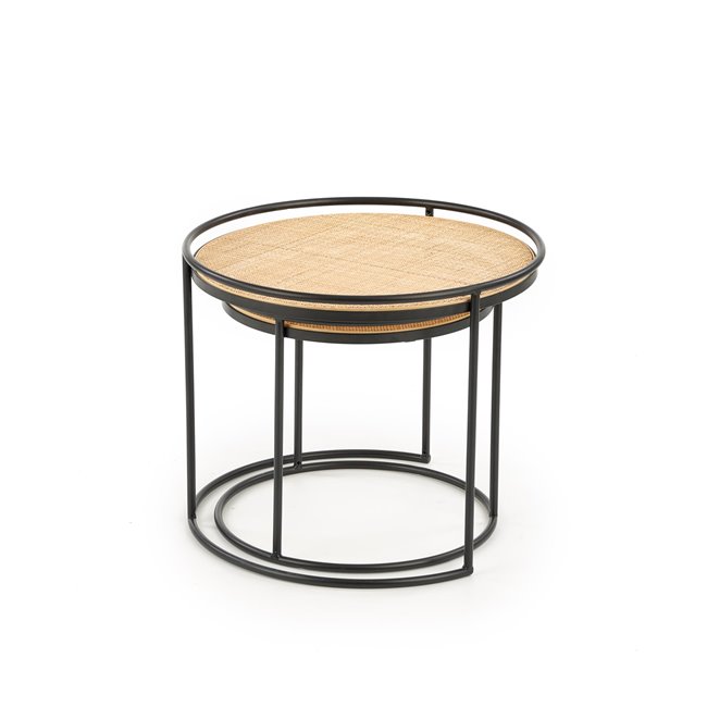 Side table set Hando, 2 pcs, black/natural, steel/rattan, D51cm, H42cm / D41cm, H37cm