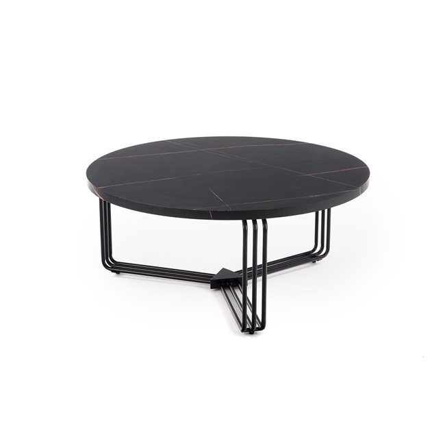 Coffee table Hantica, black marble look, MDF/Steel, D80cm, H36cm