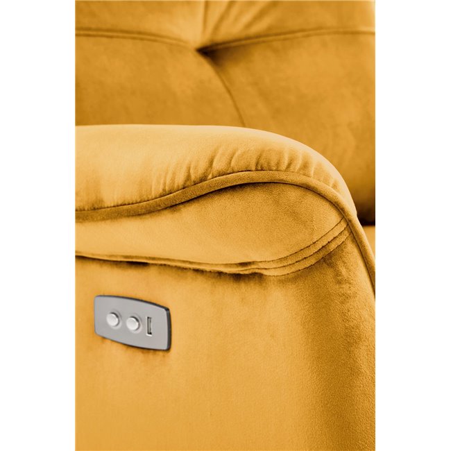 Electric recliner Hemiro, mustard color velvet, USB charging socket, W90-170x80cm, H92-108cm, seat H46cm
