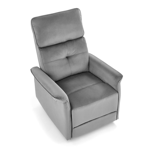 Electric recliner Hemiro, grey velvet, USB charging socket, W90-170x80cm, H92-108cm, seat H46cm