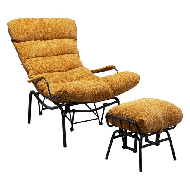 Armchair Vienna Swing and stool, yellow color, 105x83x52cm