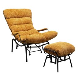 Armchair Vienna Swing and stool, yellow color, 105x83x52cm