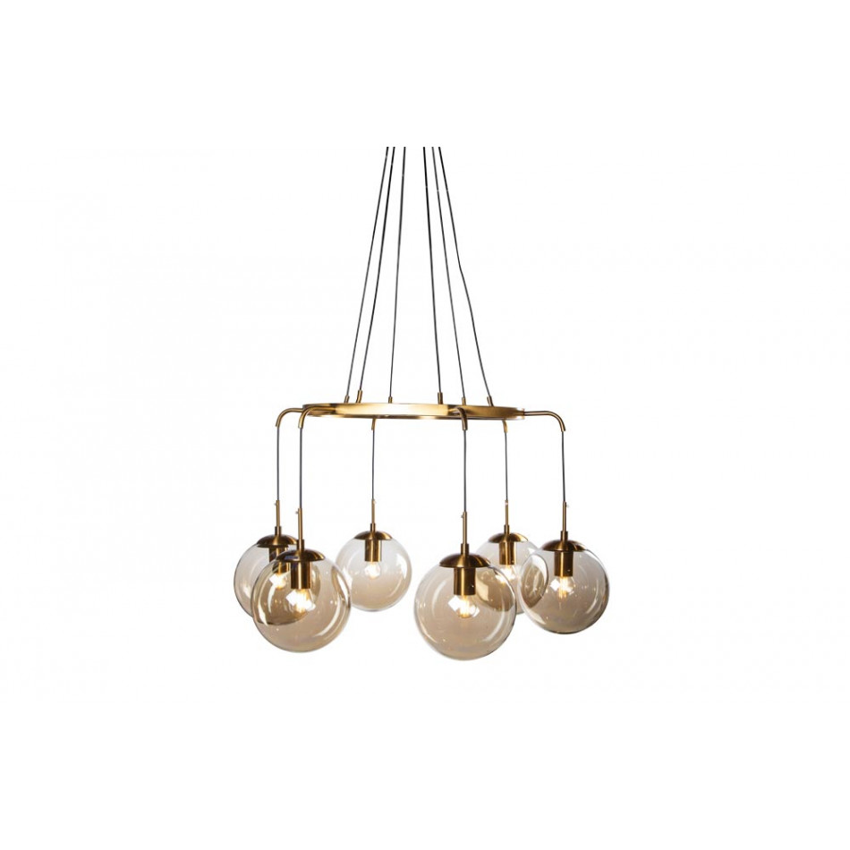 Pendant glass lamp Rana, brass color, H-60-135cm, Ø-85cm, E27 6x60W