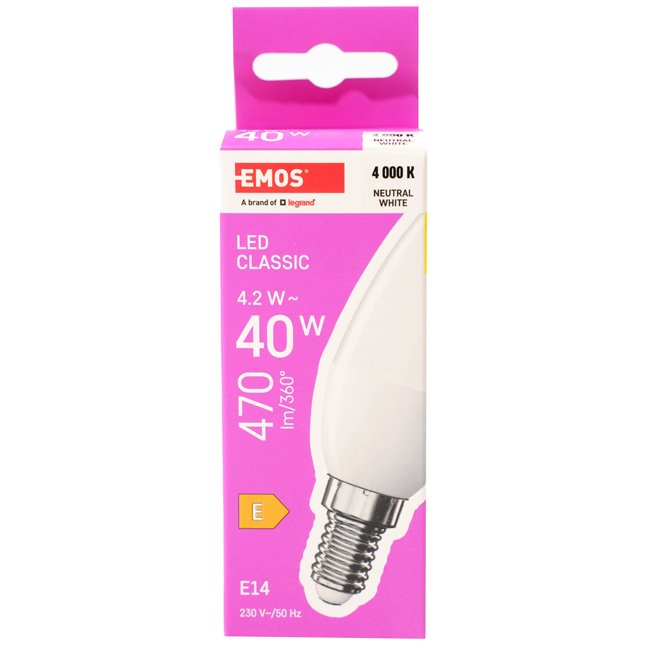 LED Bulb CLS Candle NW E14 4.2W, 470lm, 4000K, H10cm D3.5cm