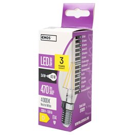 LED Bulb FLM Candle NW E14 3.4W, 470lm, 4000K, H10cm D3.5cm