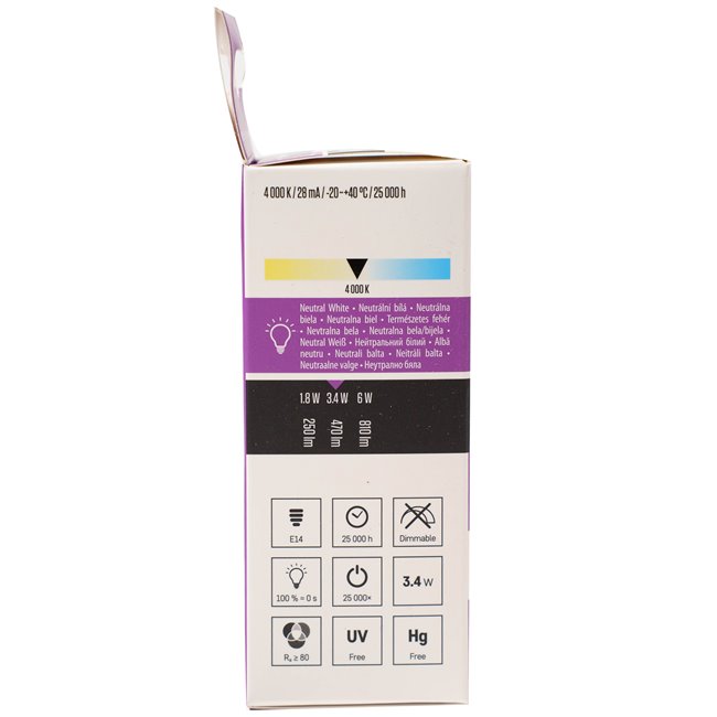 LED Bulb FLM Candle NW E14 3.4W, 470lm, 4000K, H10cm D3.5cm