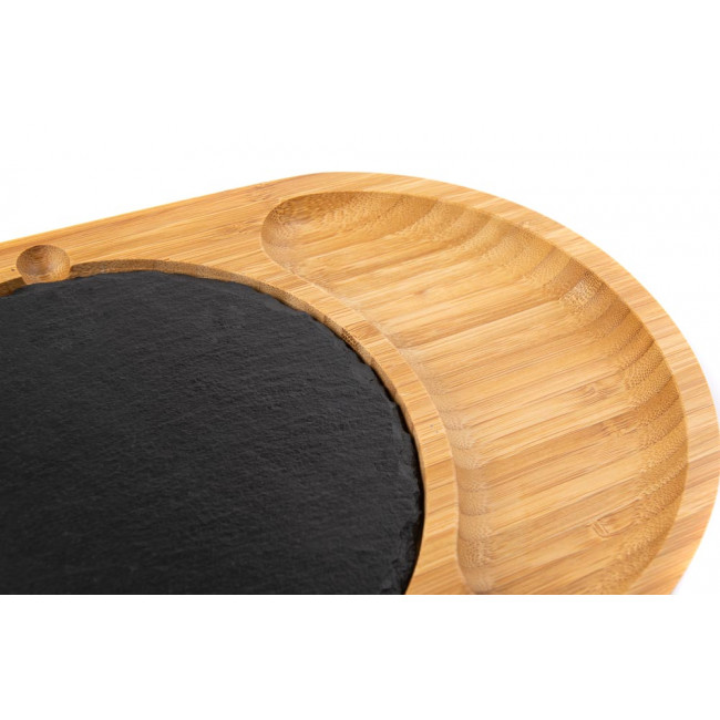 Bamboo serving plate with stone insert, 33x18cm