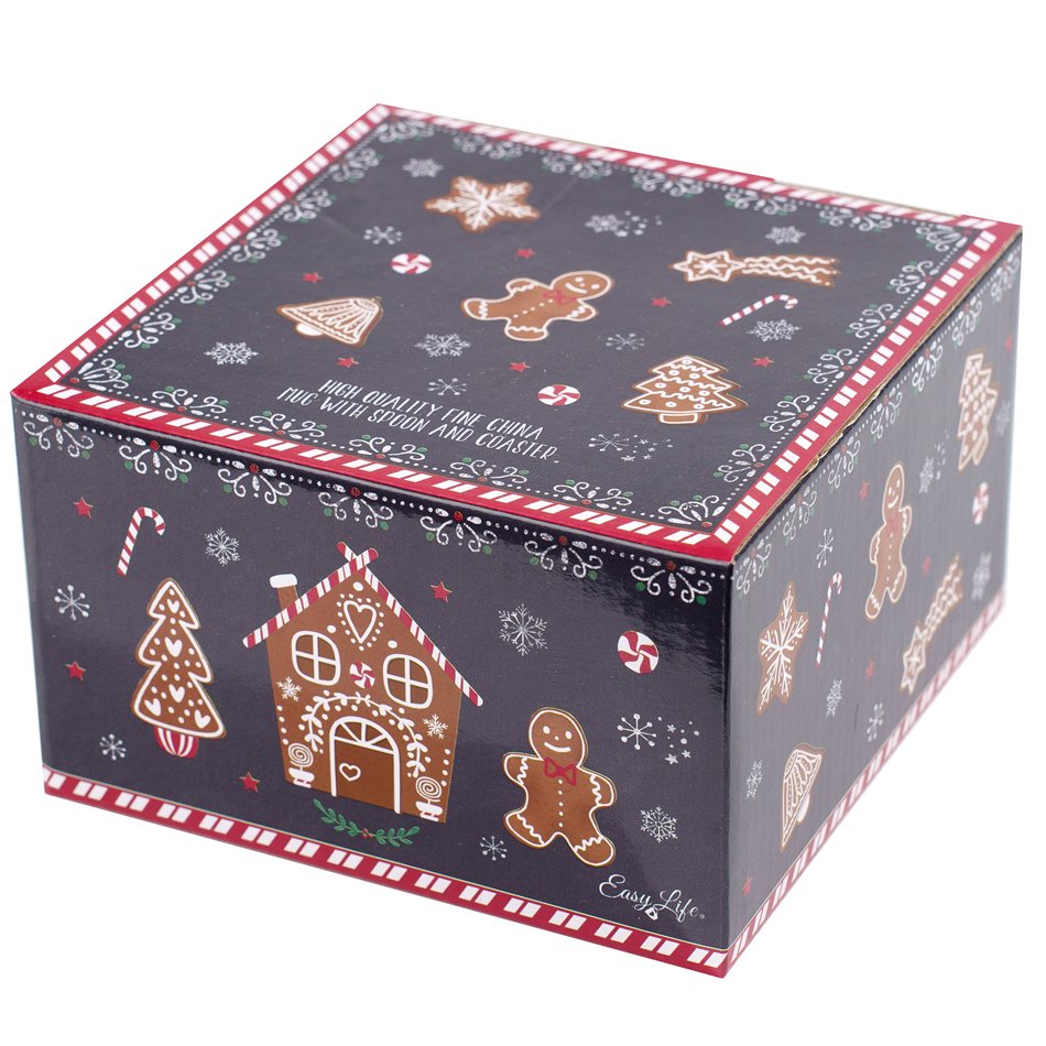 Кружка с ложкой и подставкой Пряник, 350мл, 10,5х10,5см