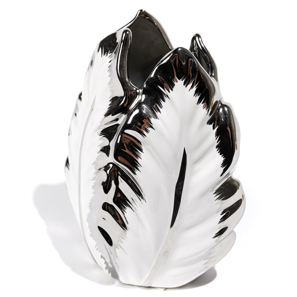 Vase Grette, white/silver color, 12x8x27cm