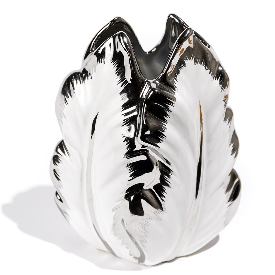 Vase Grette, white/silver color, 12x8x27cm