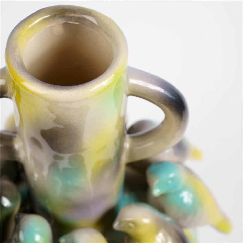 Vase Birds, multi/green, stoneware, H35.3cm D22.5cm