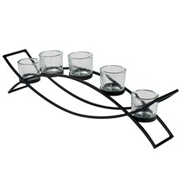 Candle holder with 5 glass, metal, 54x8cm