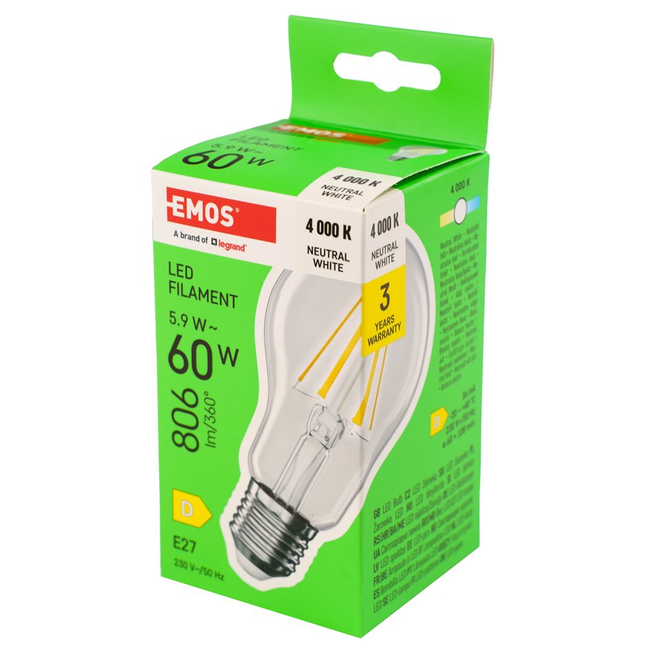 LED Bulb NW neutral white, E27 5.9W, 806lm, 4000K, H11x6x6cm