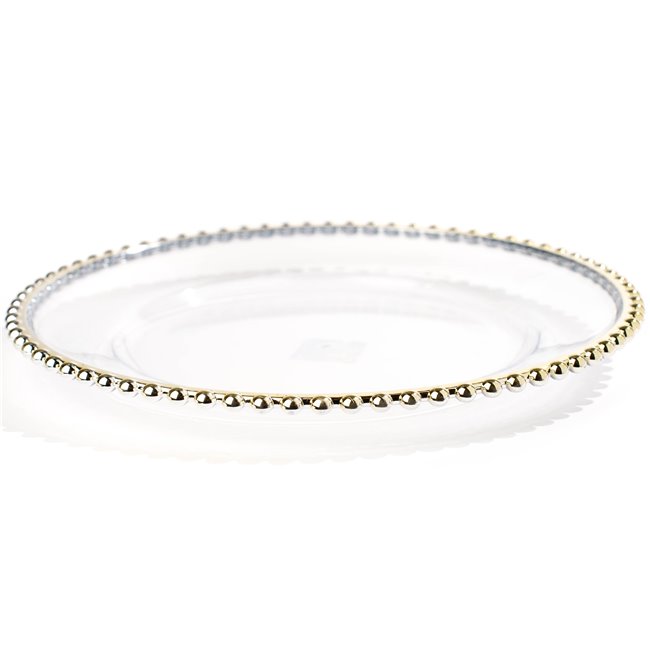 Decorative dish with a border of gold-colored balls, D32cm