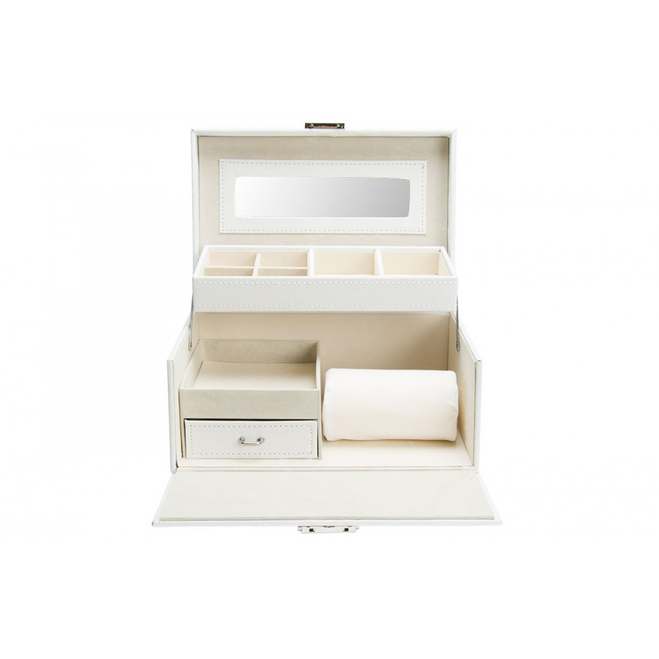 Jewellery box white, leather imitation, 25x17x13cm
