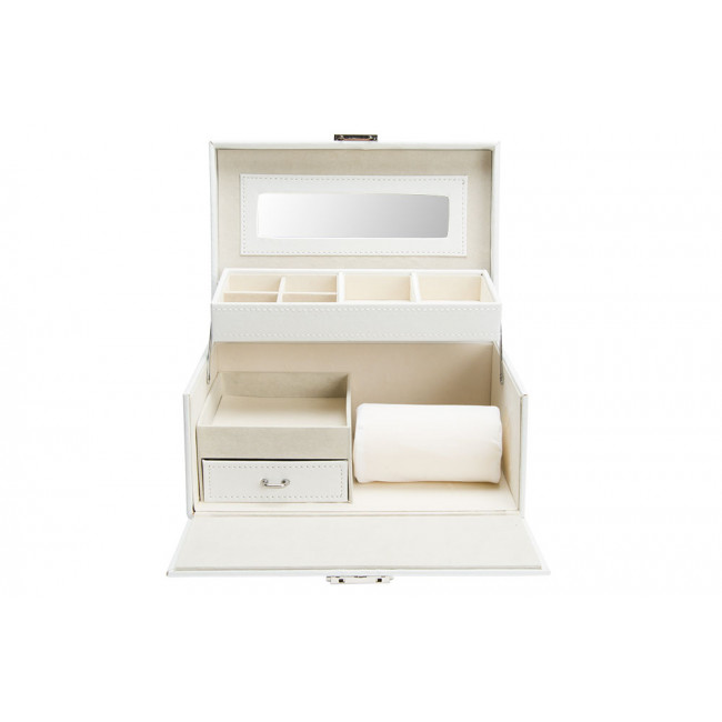 Jewellery box white, leather imitation, 25x17x13cm