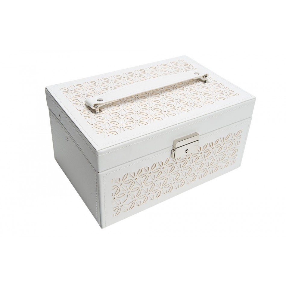 Jewellery box white, leather imitation, 25x17x13cm