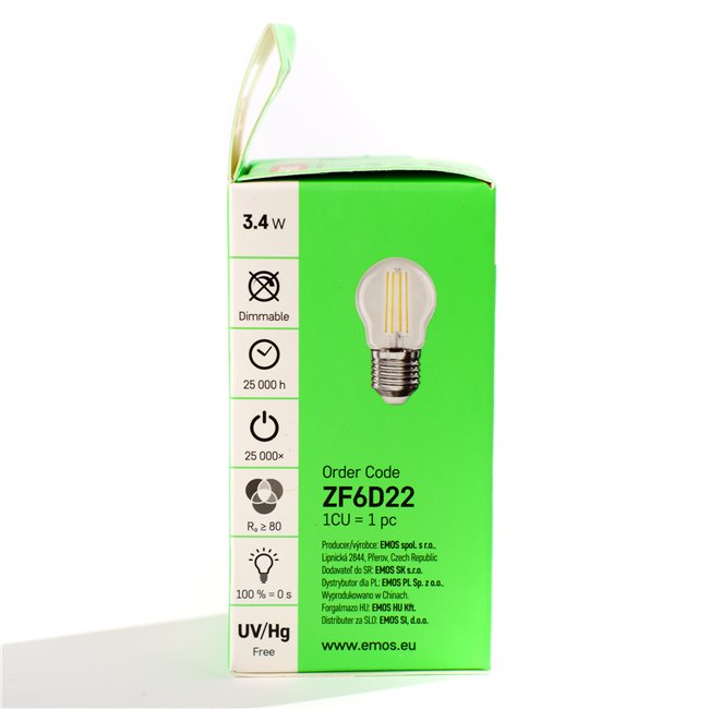 LED Bulb WW warm white, E27 3.4W, 470lm, 2700K, H7.5x4.5x4.5cm