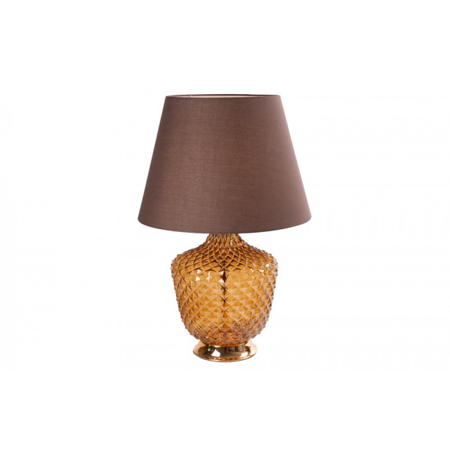 Table lamp Dulute, brown glass, brass metal, E27 60W (max), H-62cm, Ø-40cm