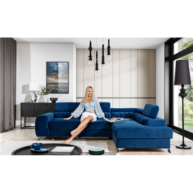Угловой диван Elaurence R, Kronos 09, синий, H92x278x205см