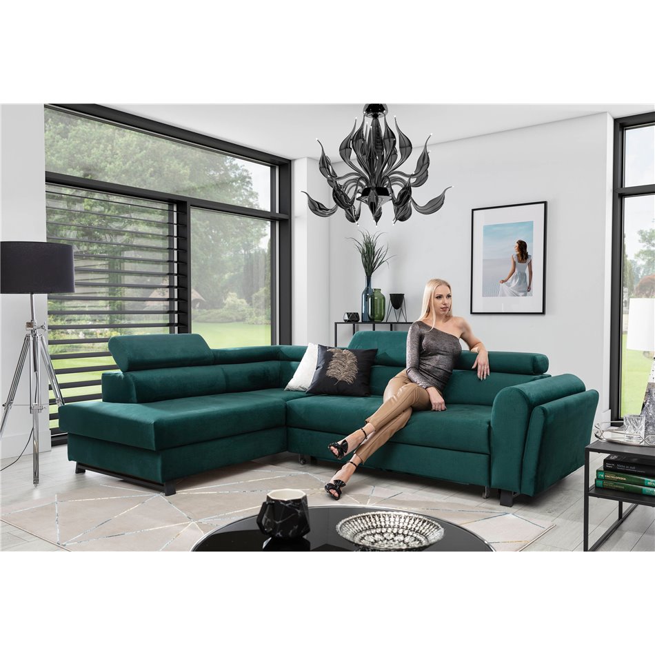 Corner sofa Elkairos L, Soft 11, black, H95x265x200cm