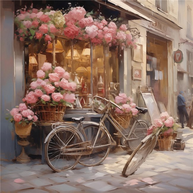 Canva Bicycle under flowers, 80x80cm