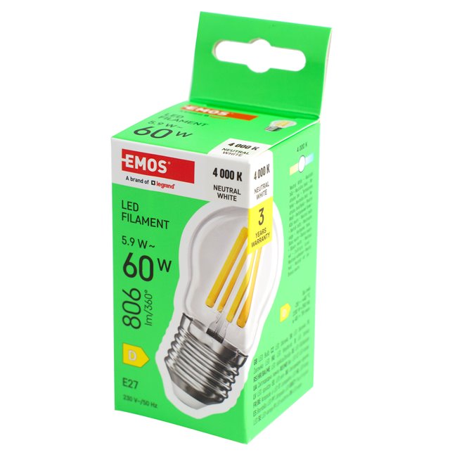 LED Bulb neutral white, E27 5.9W, 806lm, 4000K, H11x6x6cm