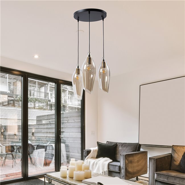 Pendant glass lamp  Rio-3, cognac color, H51-156cm, D46cm, E27 3x60W(MAX)