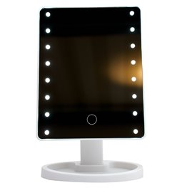 Table mirror with LED lighting, white, H26.1x16.7x11.9cm
