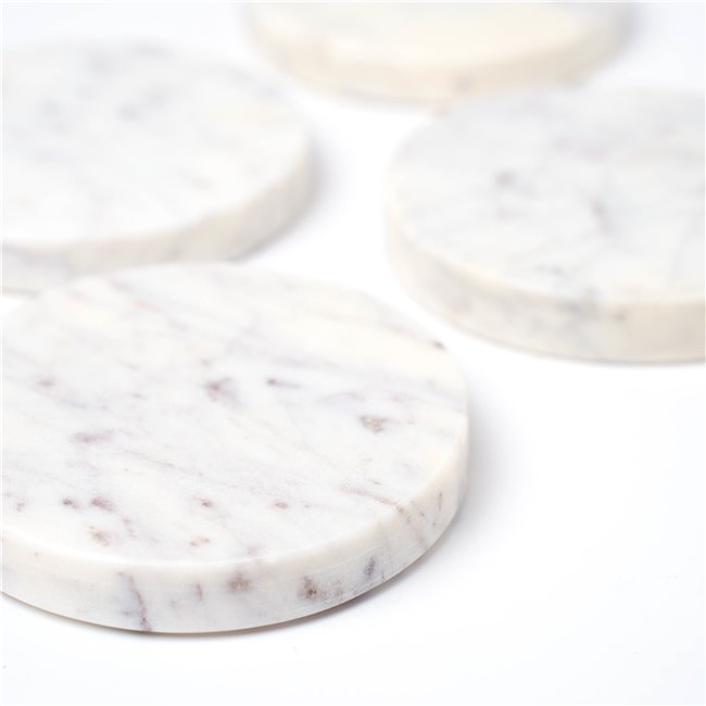 Coaster set 4, Verre, white marble, D10cm