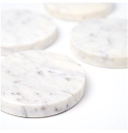 Coaster set 4, Verre, white marble, D10cm