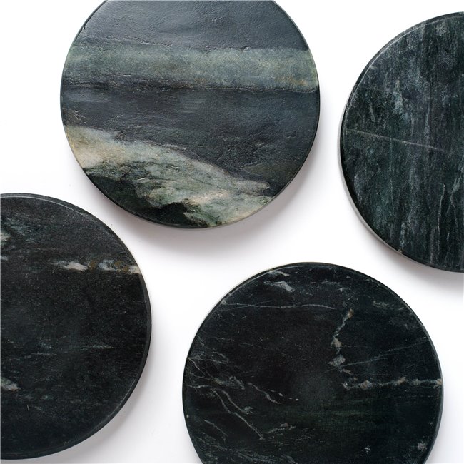 Coaster set 4 Verre, black marble, D10cm