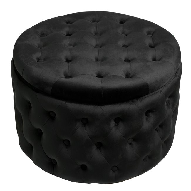 Pouf with storage Lailly Round, black, velvet, H42xD60cm