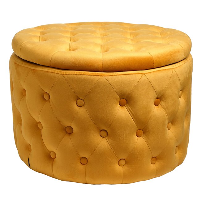 Pouf with storage Lailly Round, gold color, velvet, H42xD60cm