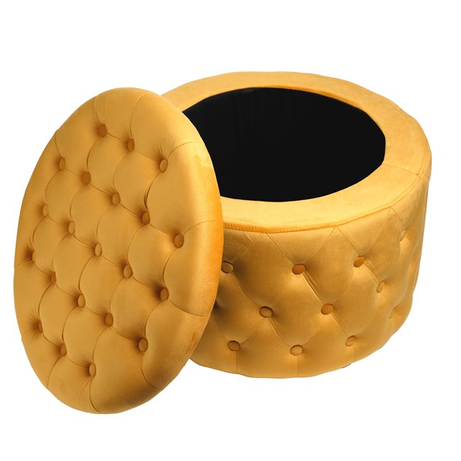 Pouf with storage Lailly Round, gold color, velvet, H42xD60cm