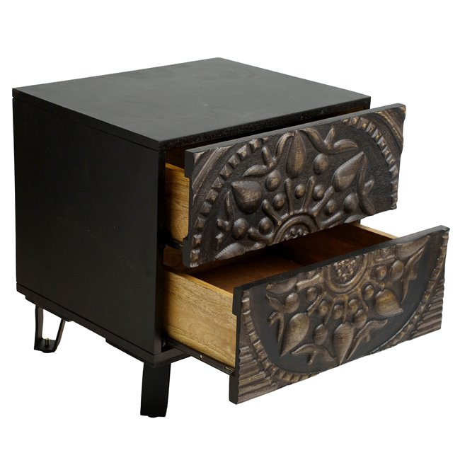 Side table Craft, mango wood/MDF/metal, black, H45x40x45cm