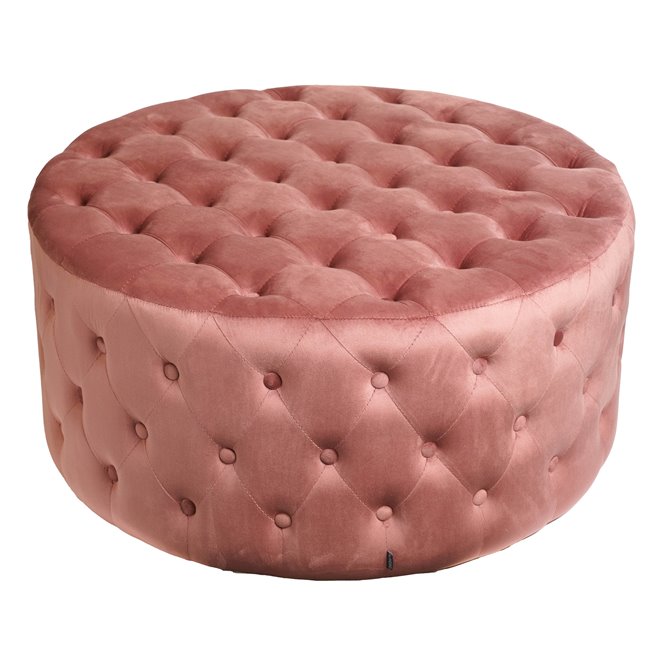 Round buttoned stool Lacelle, mauve color, velvet, D89cm H42cm