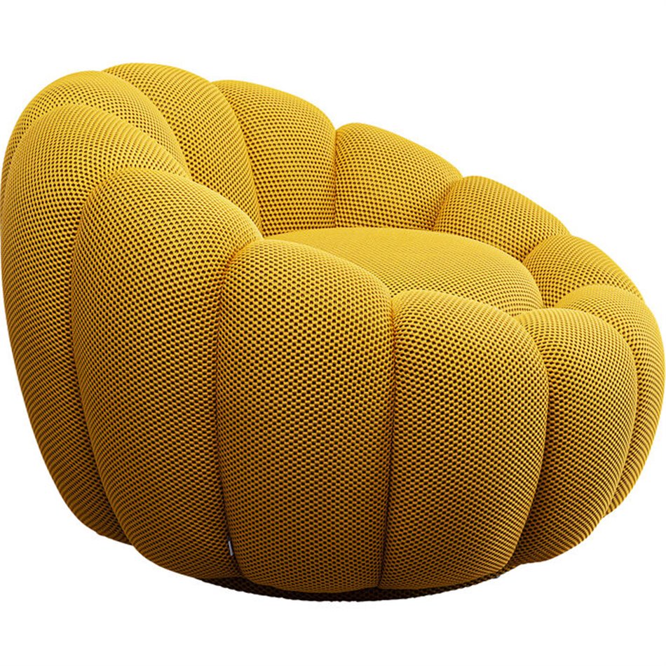 Swivel armchair Peppo Bloom, yellow color, H66xD94cm, seat height 40cm