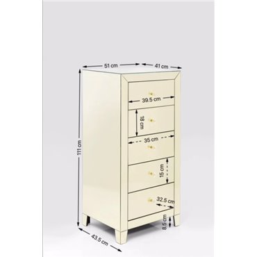 Cabinet Luxury Champagne, 5 drawers, spoguļvirsma, H110x49x41cm
