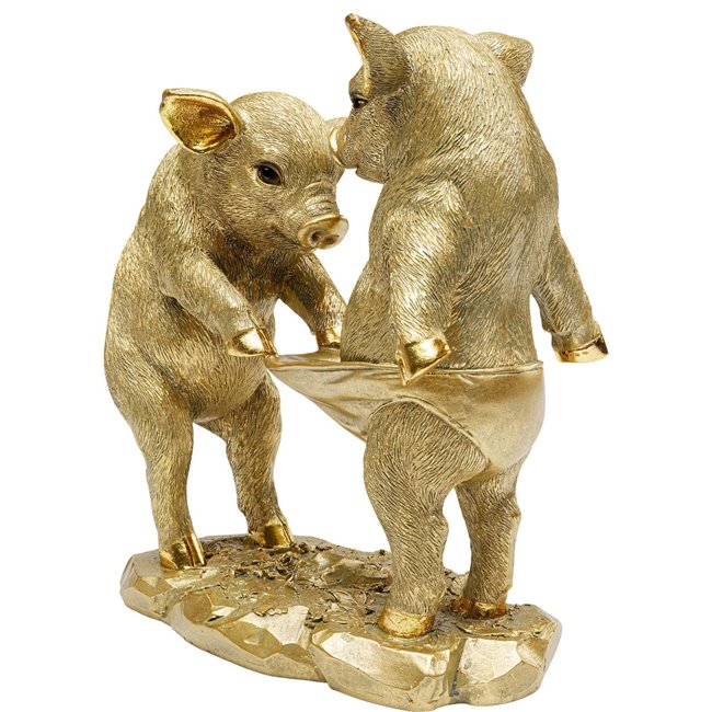 Deco figurine Pig Party, gold color, H20x21x11cm