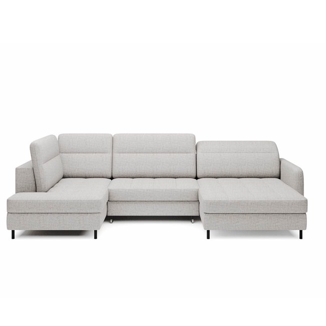 U shape sofa Elberto L, sleeping function, Aubron 03, wavy velvet, grey, H100x165x306cm