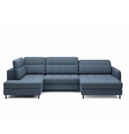 U shape sofa Elberto R, sleeping function, Raquel 40, blue, H100x165x306cm