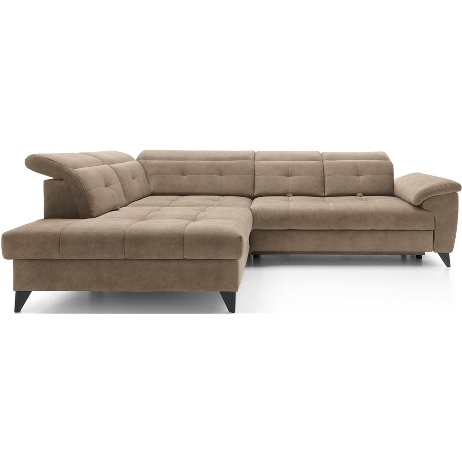 Corner sofa Elinferne L, sleeping function, Aura 20, velvet, dark beige, H107x210x297cm