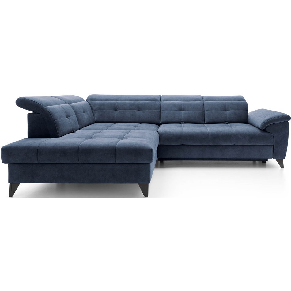 Corner sofa Elinferne L, sleeping function, Aura 40, velvet, dark blue, H107x210x297cm
