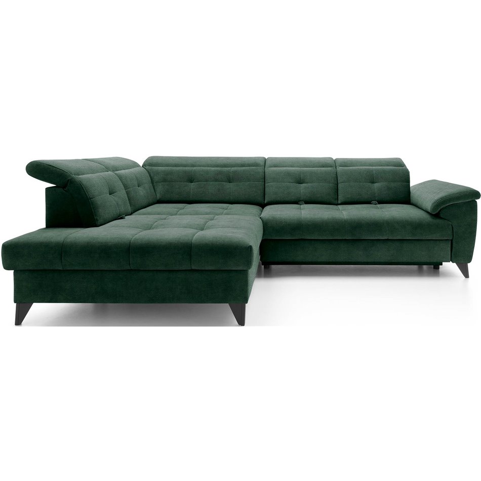 Corner sofa Elinferne L, sleeping function, Raquel 35, dark green, H107x210x297cm