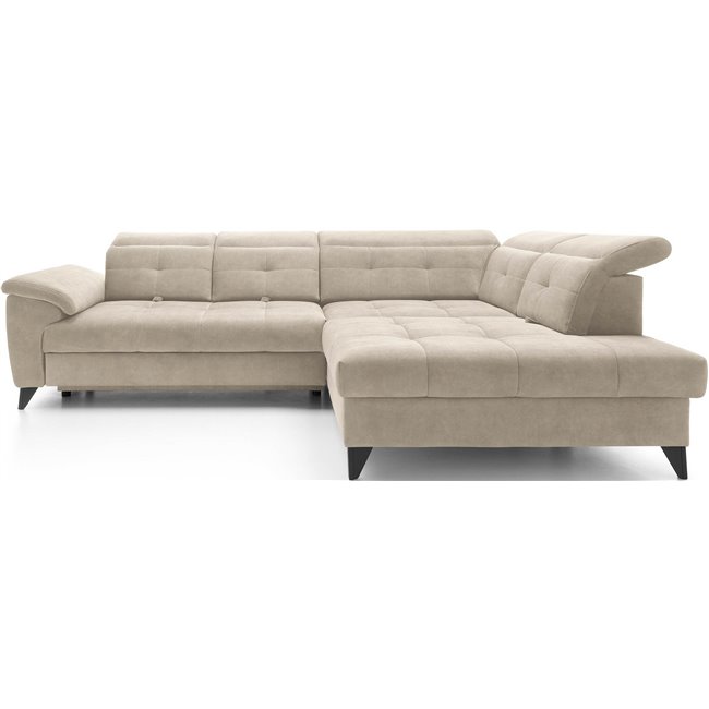 Corner sofa Elinferne R, sleeping function, Aura 18, velvet, beige, H107x210x297cm