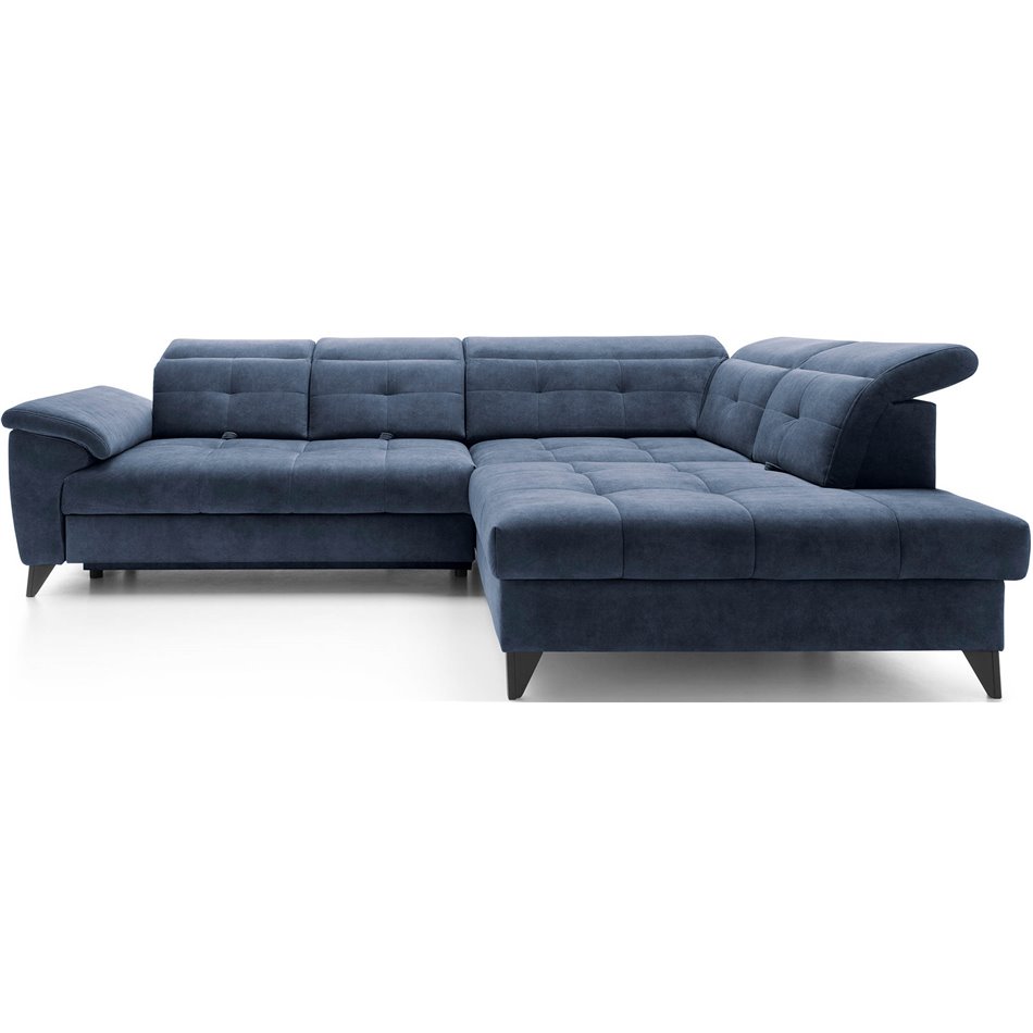 Corner sofa Elinferne R, sleeping function, Aura 40, velvet, dark blue, H107x210x297cm
