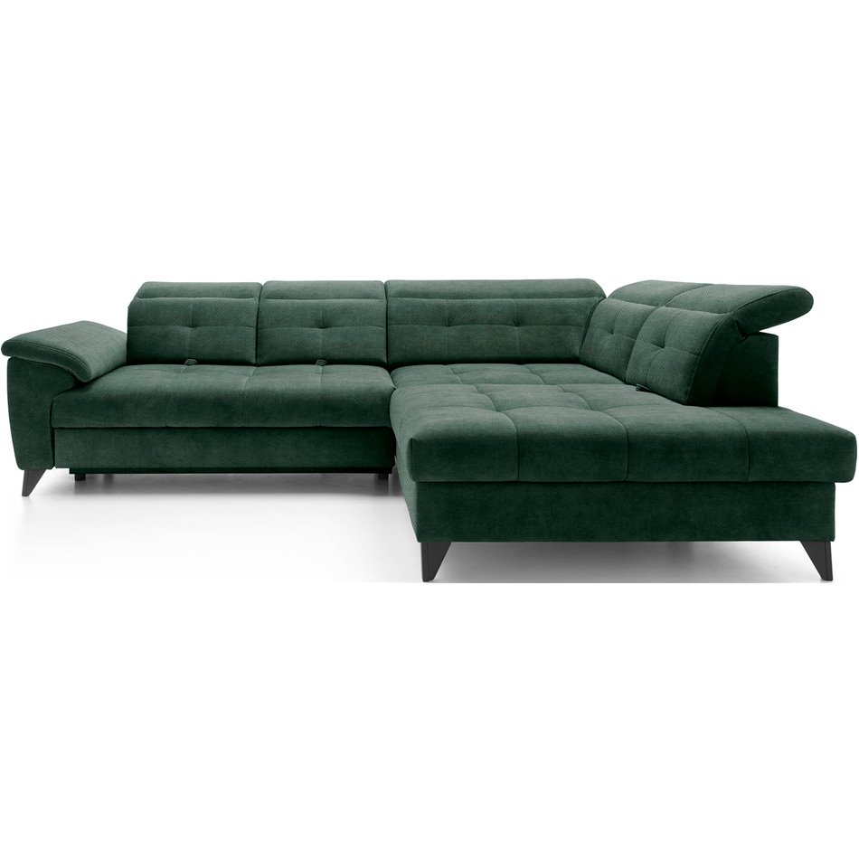 Corner sofa Elinferne R, sleeping function, Raquel 35, dark green, H107x210x297cm