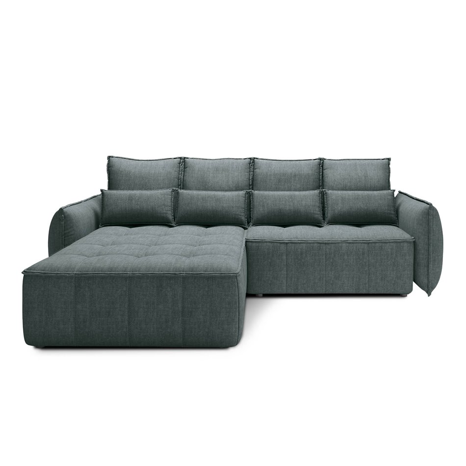 Corner sofa Elkampo L, sleeping function, Manhattan 38, velvet, green, H88x196x265cm