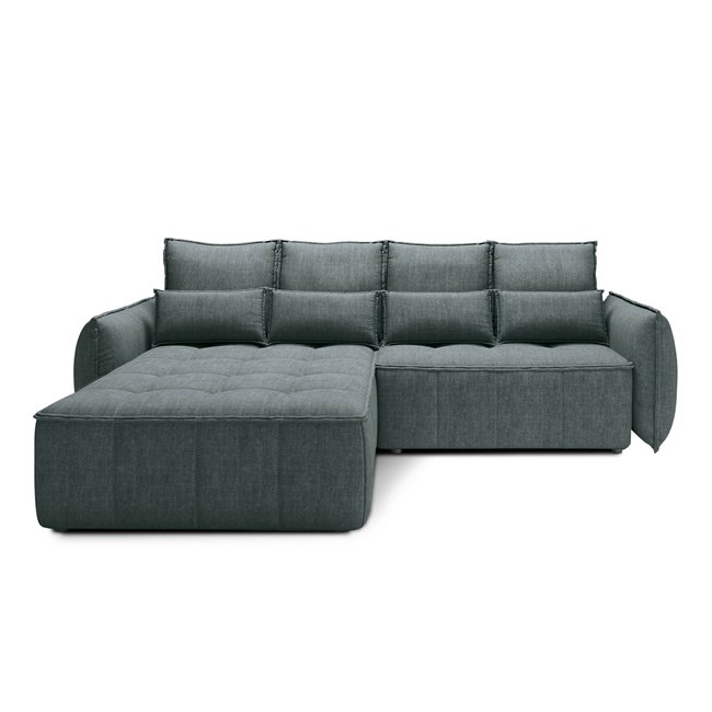 Corner sofa Elkampo L, sleeping function, Manhattan 38, velvet, green, H88x196x265cm